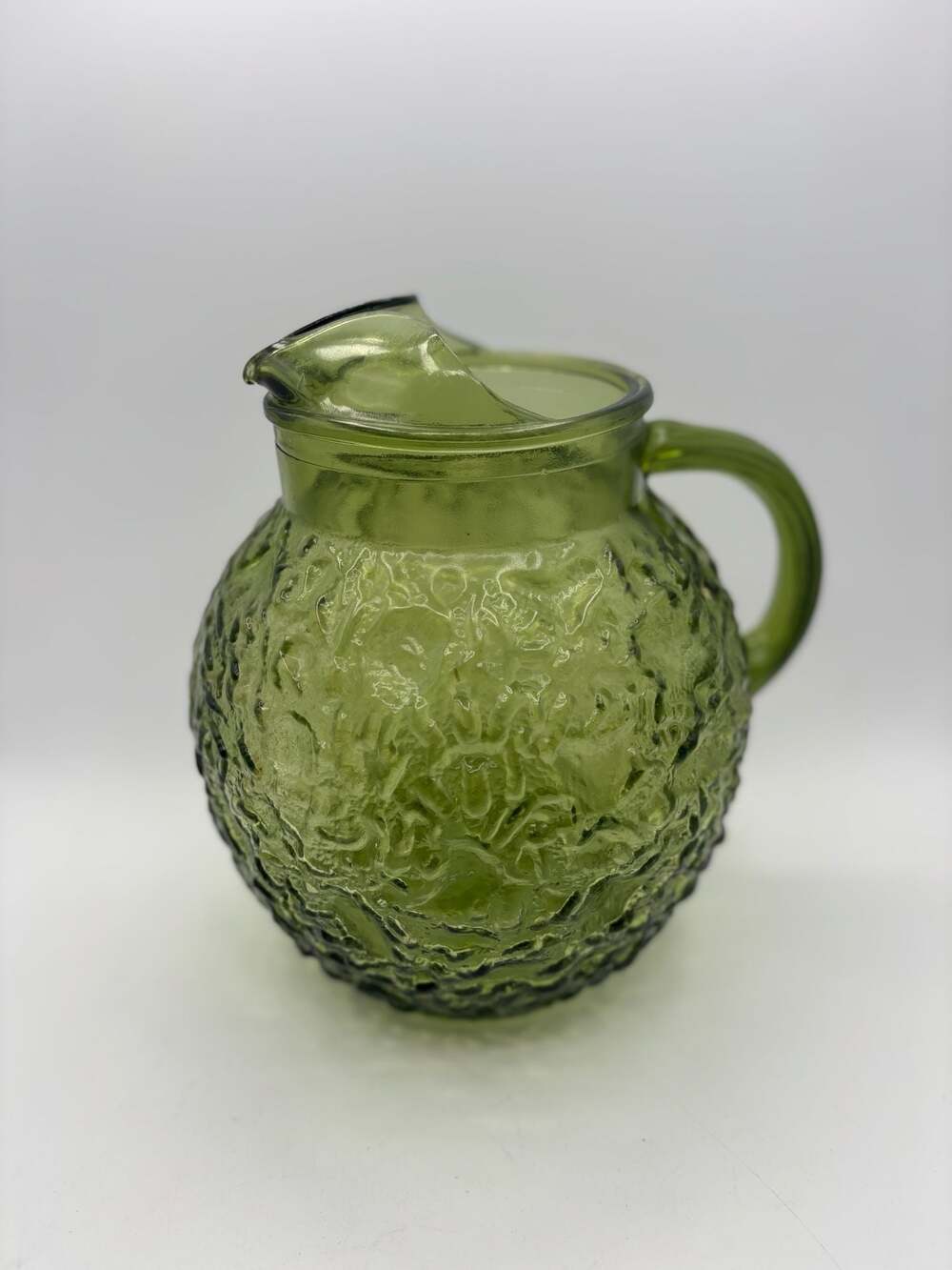 Vintage Anchor Hocking Lido Milano Avocado Green Ball Pitcher with Ice Lip